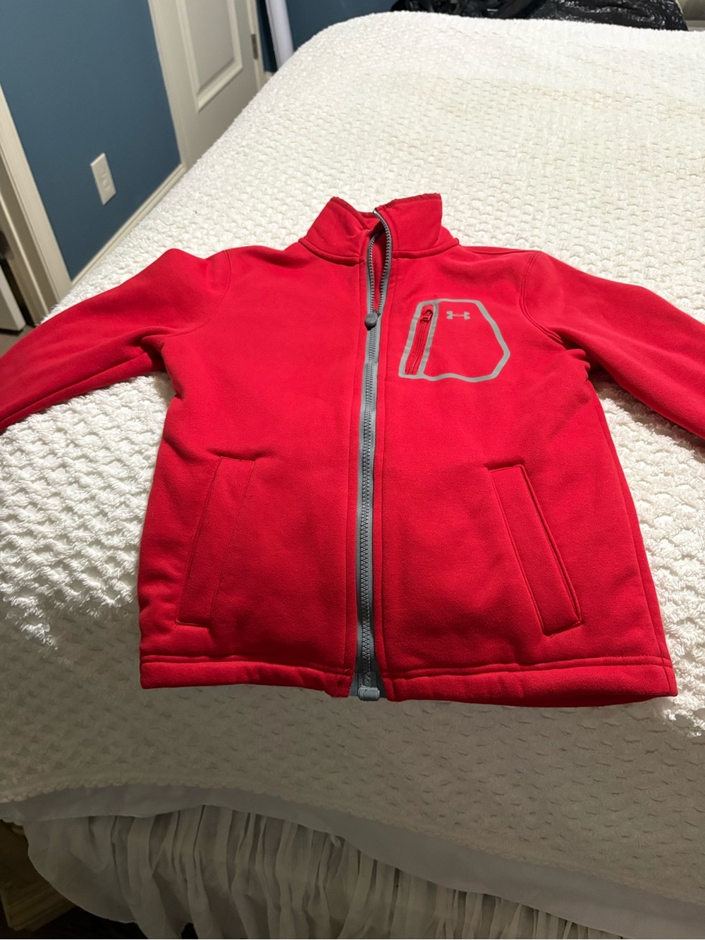 Under Armour Red Kids Fleece Jacket with Gray Trim